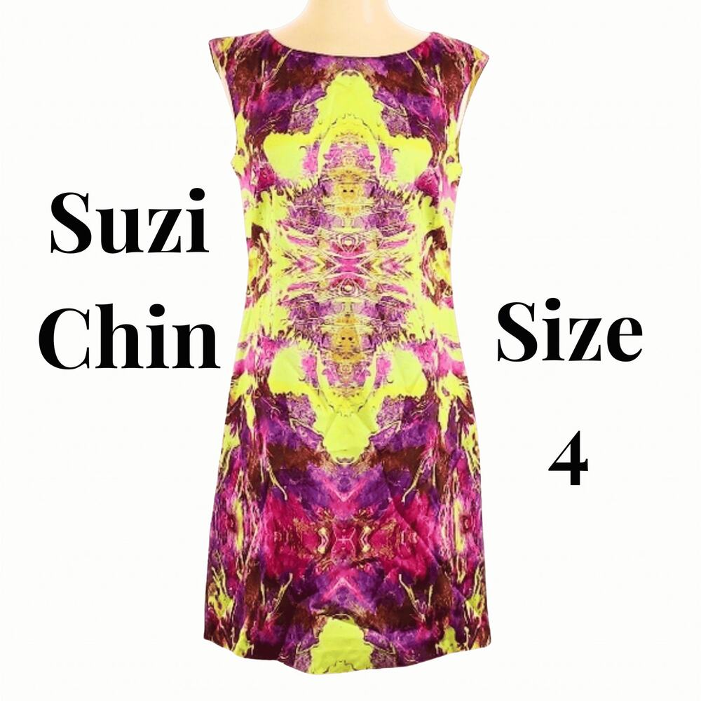 Suzi Chin women’s dress sz 4 pink purple party sheath fitted colorful